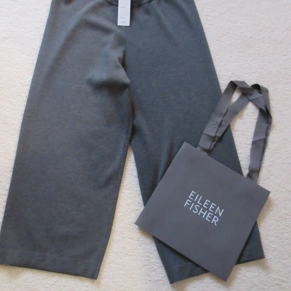 💕 EILEEN FISHER 100% Wool Ash Gray Crop Pants in Large - LIKE NEW 💕 - Picture 2 of 7